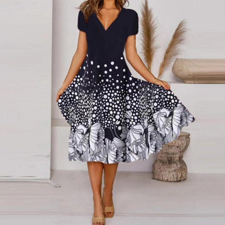 Levoire | Élégance Rentous Impression Robe à col V Style urbain Meriheinä