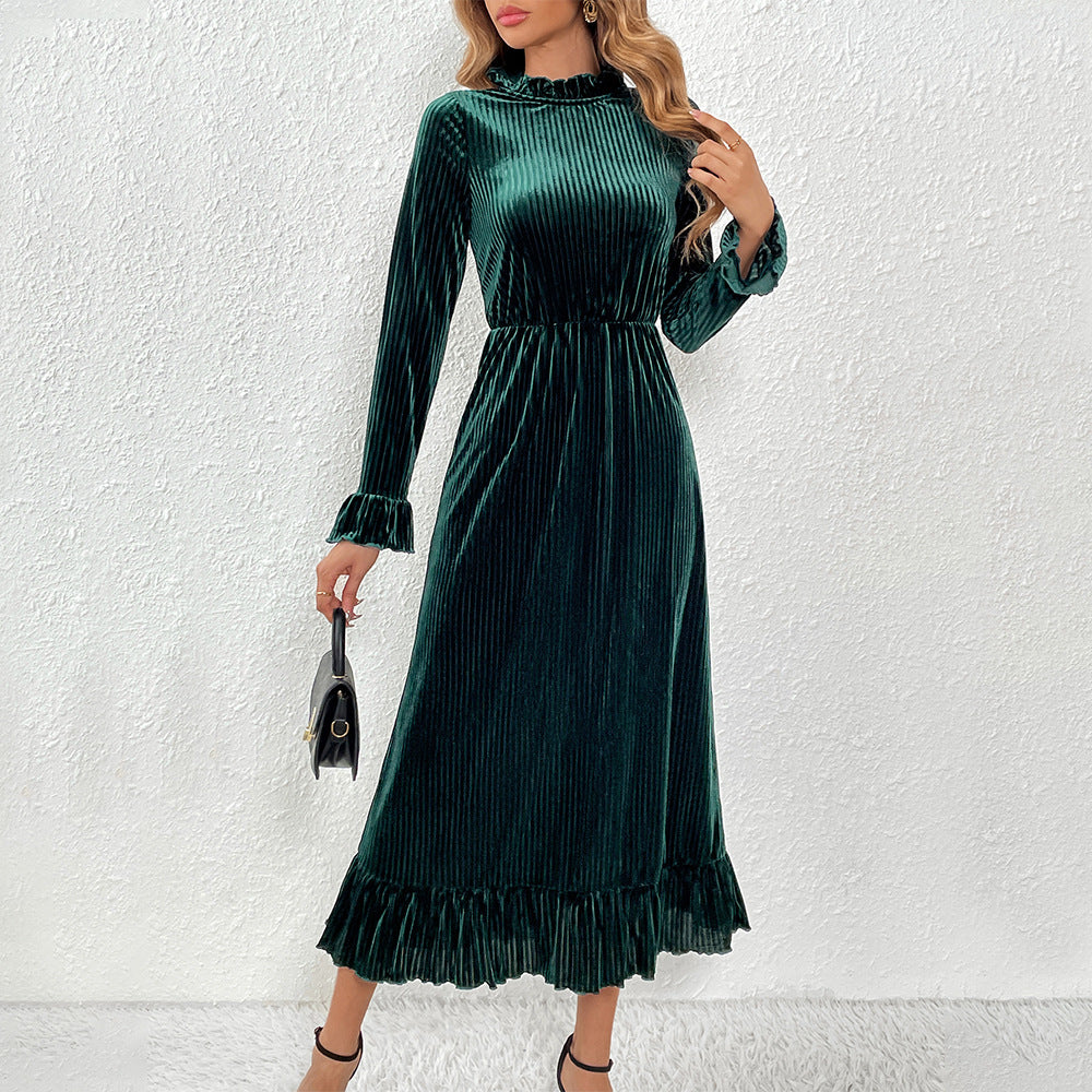Robe enveloppante à manches longues pour femme en velours luxueux avec détails en volants Levoire