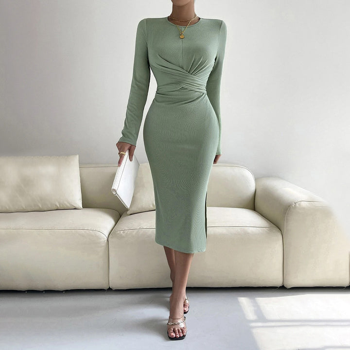 Robe enveloppante ajustée pour femmes avec manches longues et effet froncé élégant Levoire