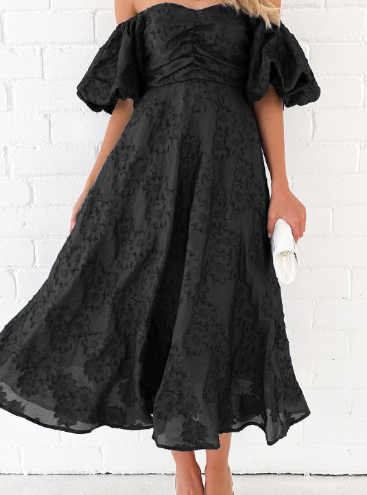 Robe Maxi A-Line pour Femmes avec Manches Bouffantes Volumineuses et Design Floral Levoire