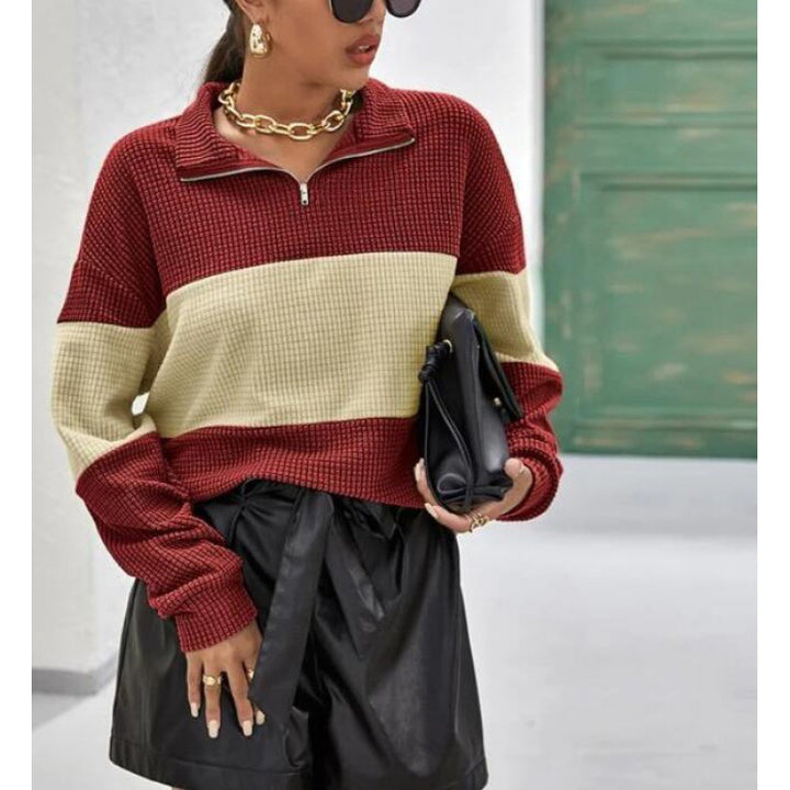 Sweat femme avec fermeture éclair et rayures en bloc Levoire
