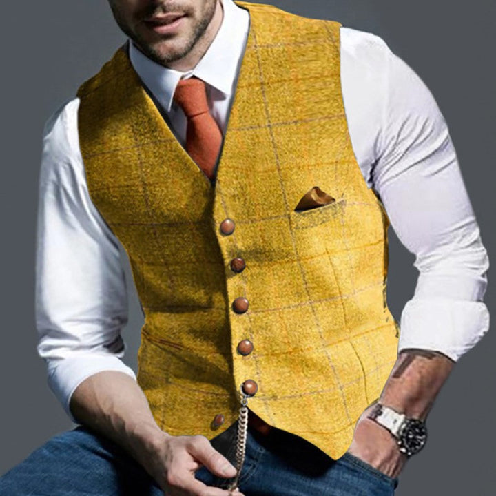 Levoire | Gilet Boutonné Élégant Pour Hommes Jaune