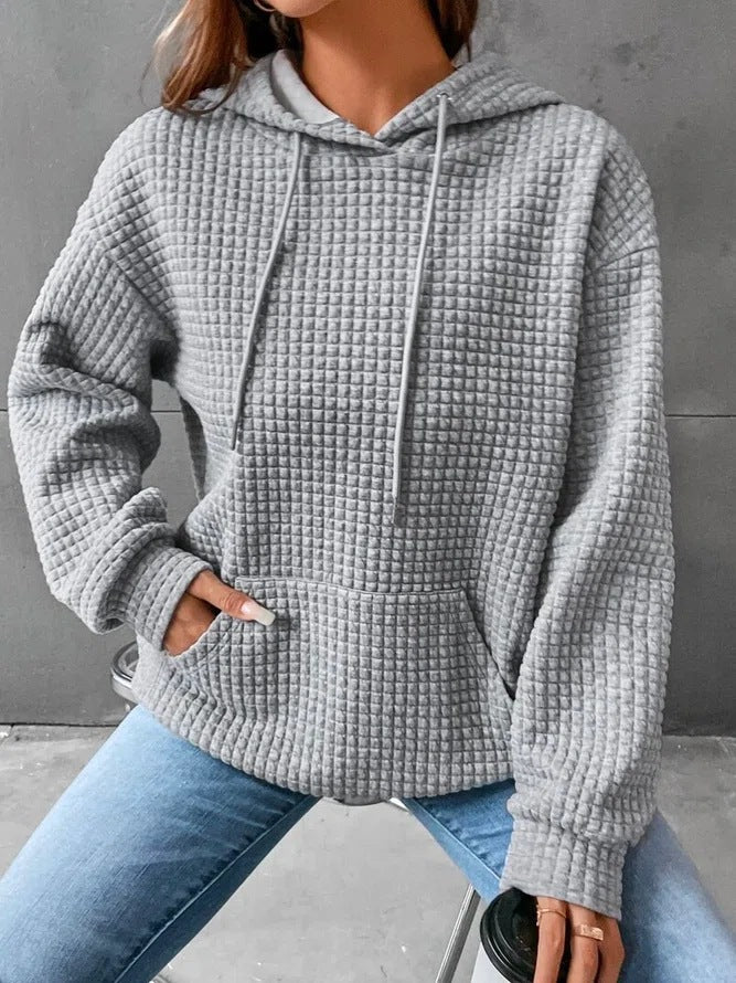Haut en waffle pour femmes avec poche kangourou et coupe décontractée Levoire