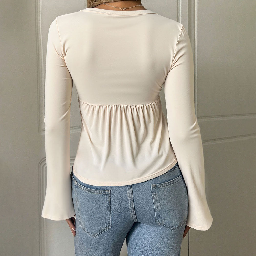 Haut élégant drapé pour femmes avec des manches trompette longues Levoire