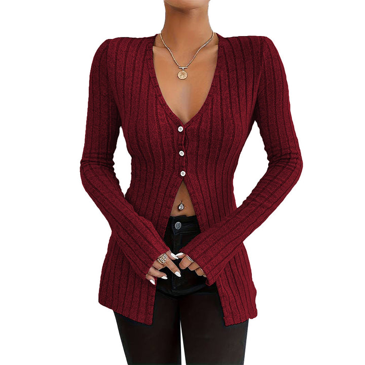 Cardigan pour femme à manches longues avec texture à côtes fines et détails de boutons élégants Levoire