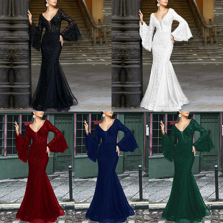 Levoire | Élégante robe de soirée noire à ancre en dentelle
