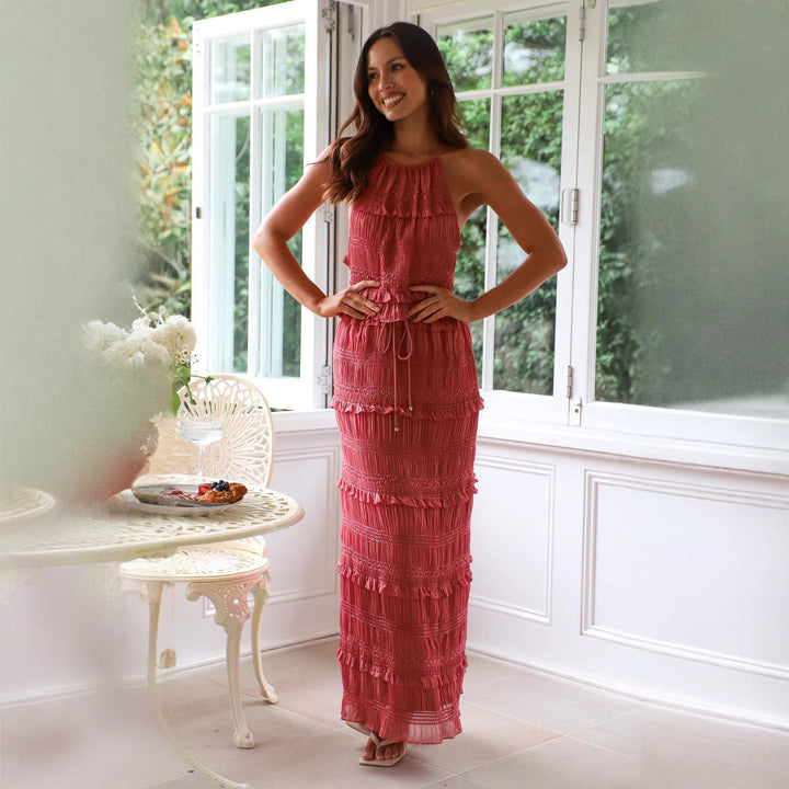 Ensemble haut et jupe maxi pour femme avec détails à volants Levoire