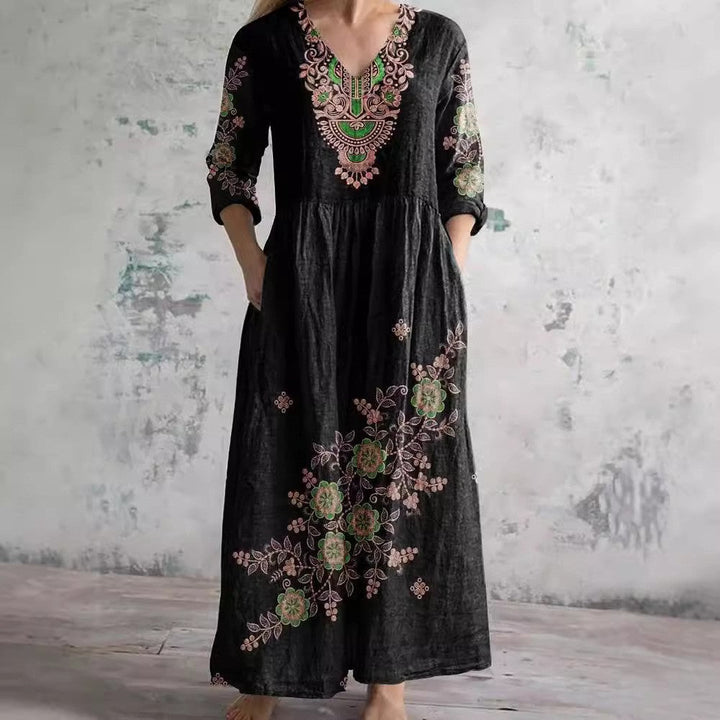 Levoire | Chic Print V-décolleté Robe Midi A2