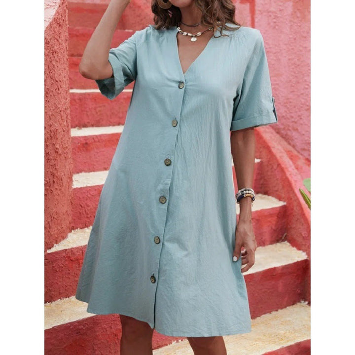 Levoire | Robe A-line à encolure en V à une rangée Bleu clair