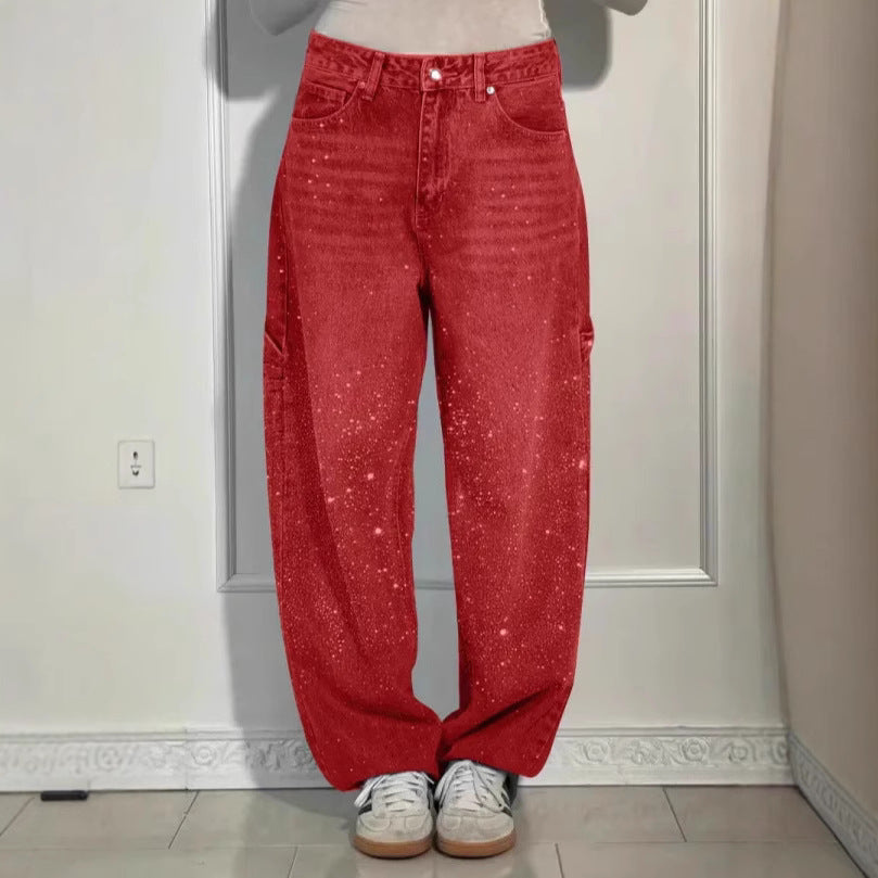 Jeans baggy décontractés pour femmes avec appliqués scintillants Levoire