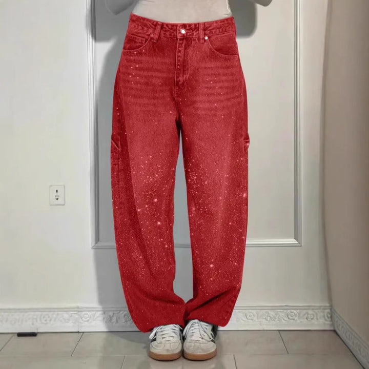 Jeans baggy décontractés pour femmes avec appliqués scintillants Levoire