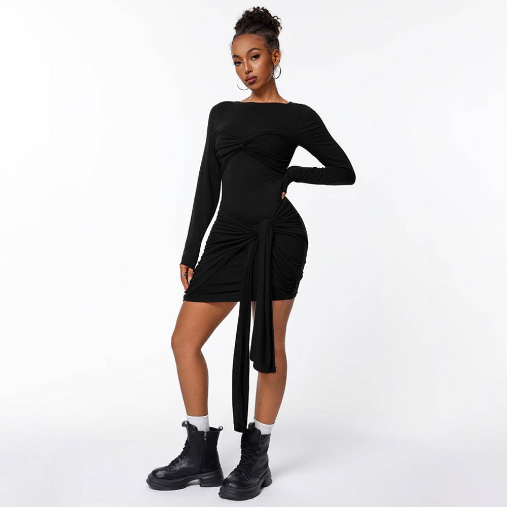 Robe portefeuille ajustée pour femmes avec manches longues et effet de gathering sur le côté Levoire