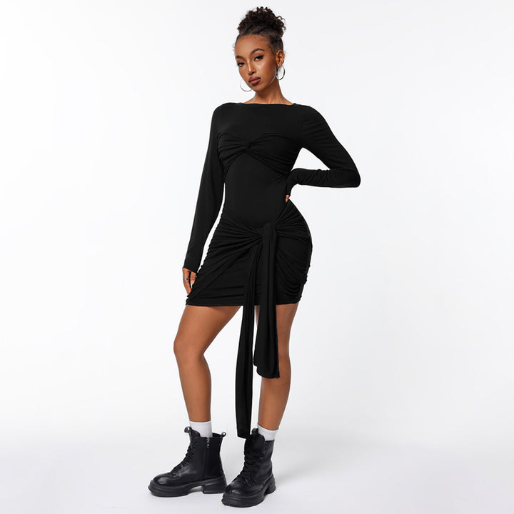 Robe portefeuille ajustée pour femmes avec manches longues et effet de gathering sur le côté Levoire