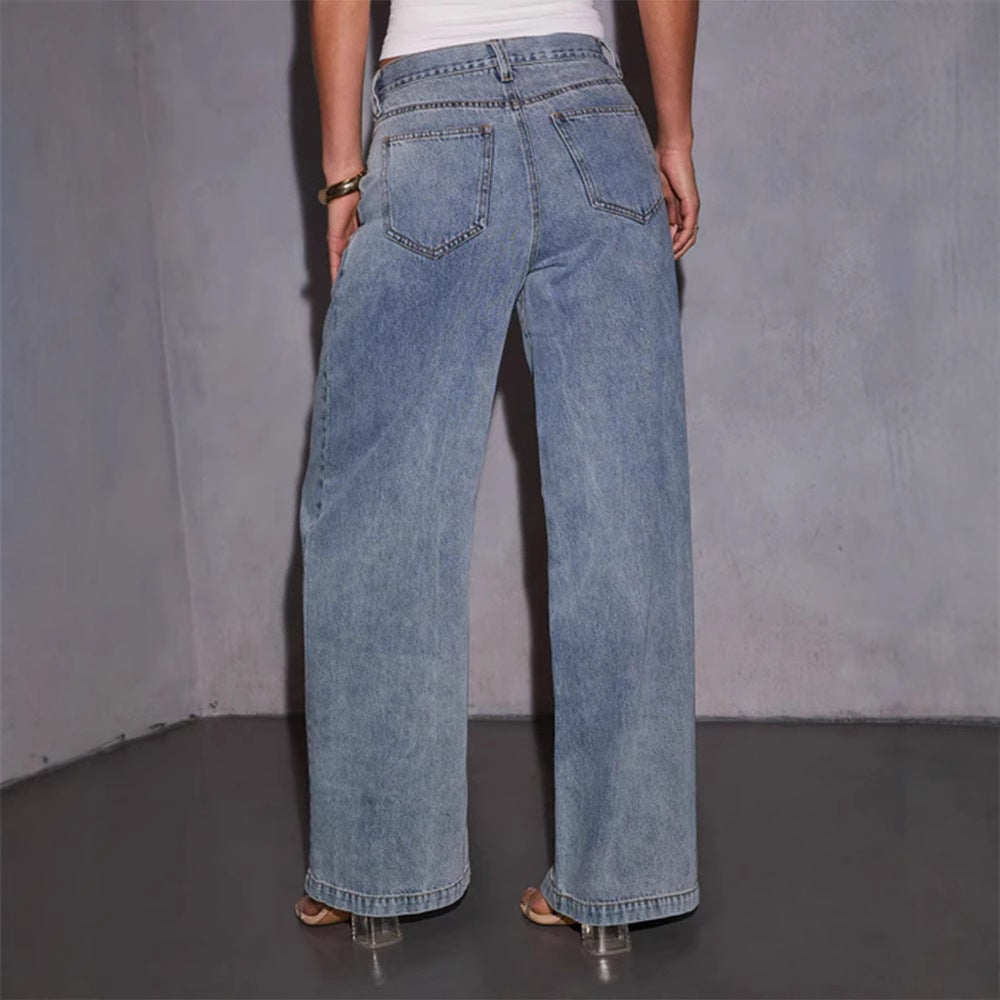 Pantalons en denim larges pour femmes avec taille haute et coupe décontractée Levoire