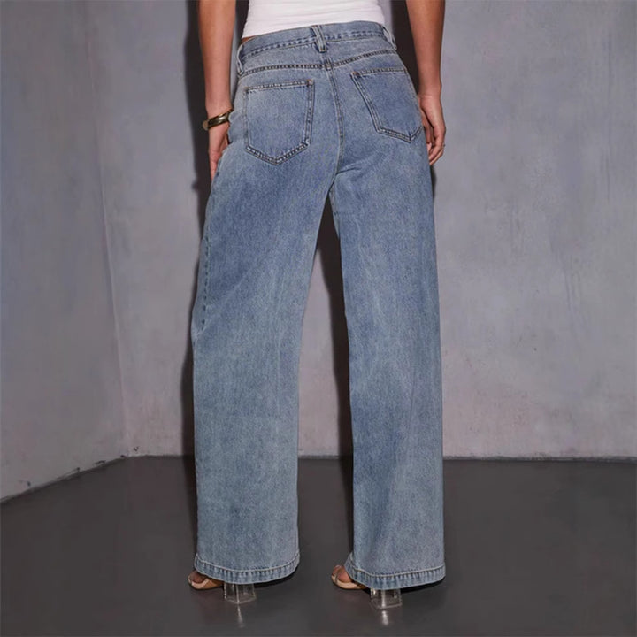 Pantalons en denim larges pour femmes avec taille haute et coupe décontractée Levoire