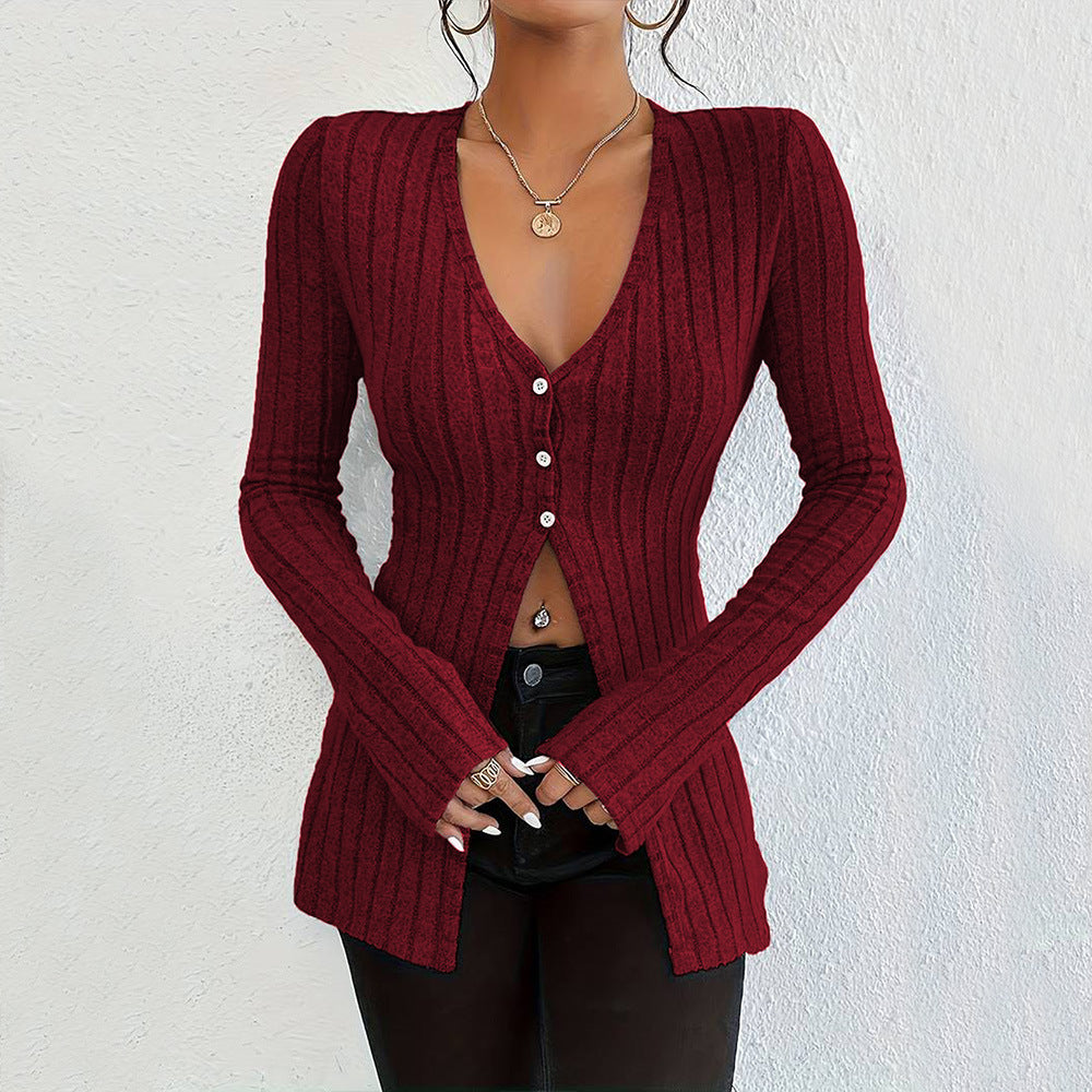 Cardigan pour femme à manches longues avec texture à côtes fines et détails de boutons élégants Levoire