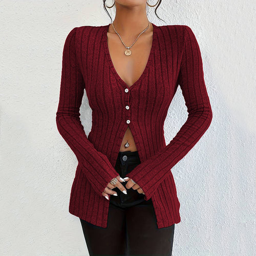 Cardigan long à manches longues pour femmes avec une fine structure en côtes et des détails de boutons élégants Levoire