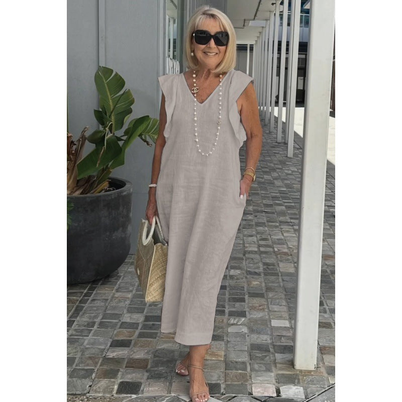 Levoire | Chic Takana Noueur de Col Doux Manche Robe en Coton Abricot