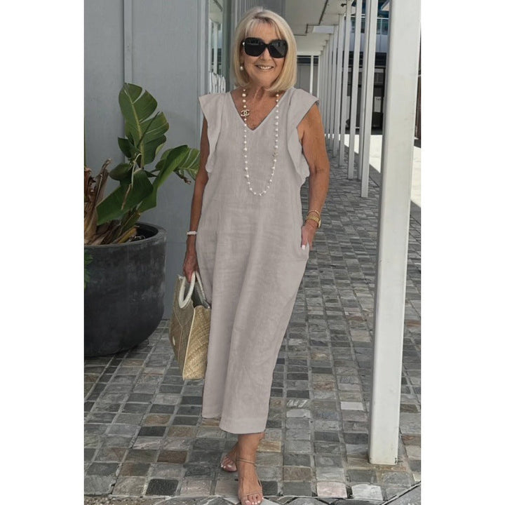Levoire | Chic Takana Noueur de Col Doux Manche Robe en Coton Abricot
