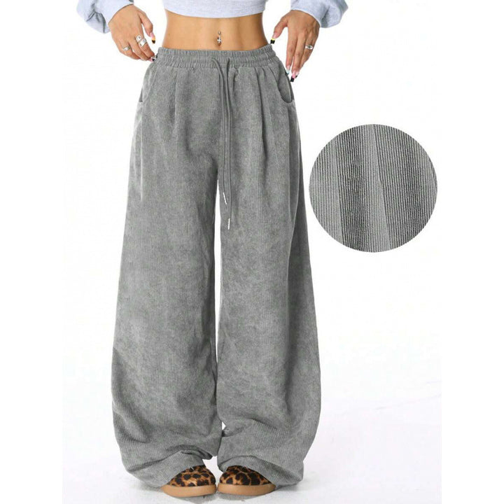 Pantalon large en corduroy à la mode pour femmes avec taille élastique et poches pratiques Levoire