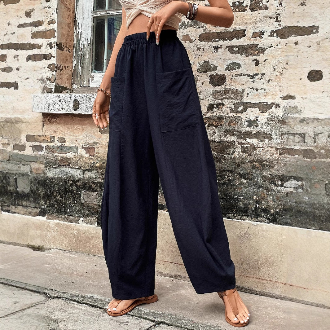 Pantalons larges harem décontractés pour femmes avec taille élastique et poches pratiques Levoire