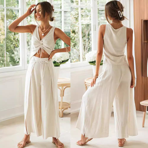 Ensemble Femme Deux Pièces avec Top Court et Pantalons Amples Levoire