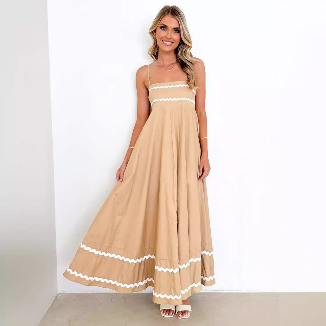 Robe maxi d'été pour femmes en coupe A-line élégante avec des ornements décoratifs sophistiqués Levoire