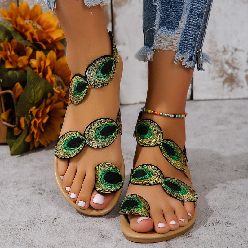 Levoire | Sandales Ouvertes Avec Détails Verts Pour Femmes