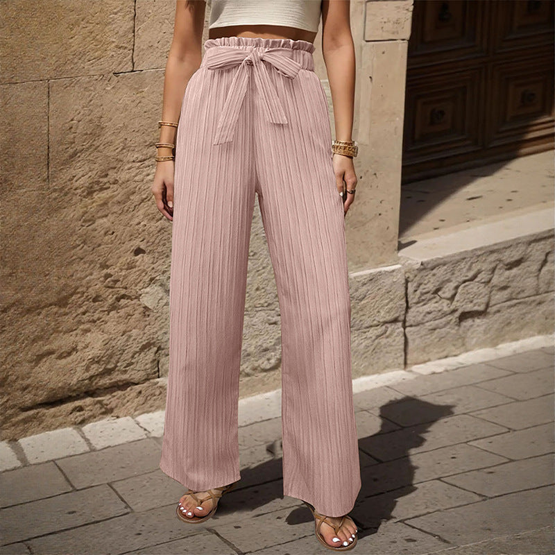 Pantalons plissés pour femmes avec ceinture élastique et ceinture à la taille Levoire