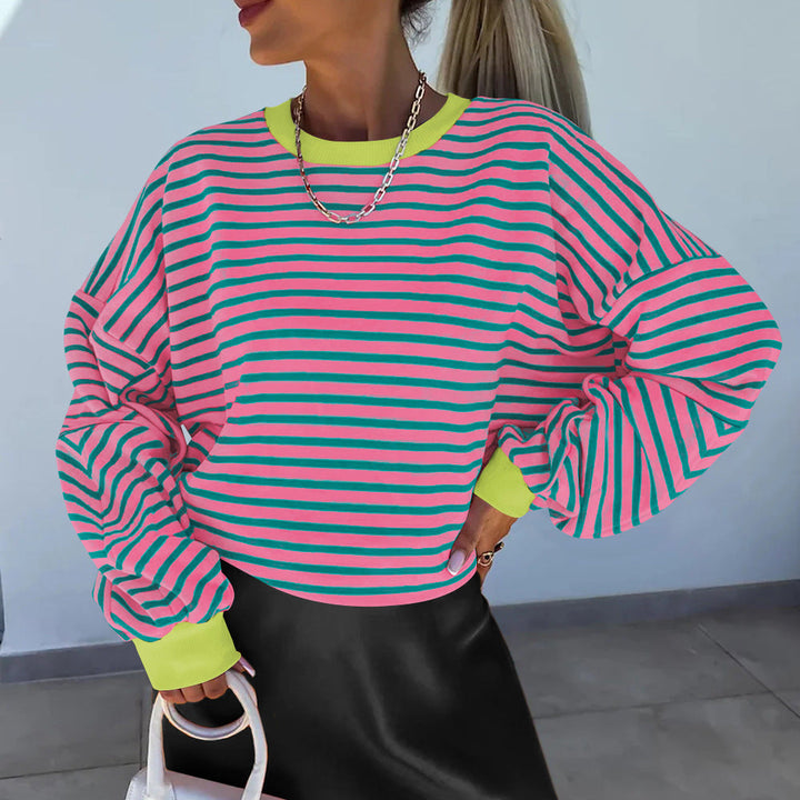 Dames sweat-shirt décontracté rayé avec coupe boxy et finitions contrastées Avriane