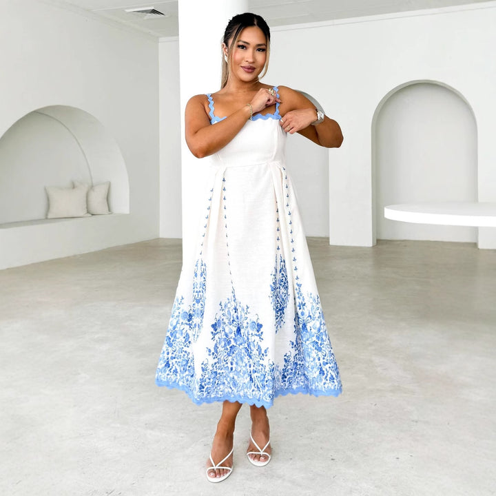 Robe maxi d'été pour femme avec motif floral et ourlet volanté Levoire