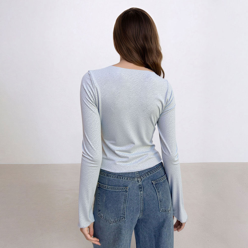 Chemise à manches longues cropped pour femmes avec fente latérale et design élégant Levoire