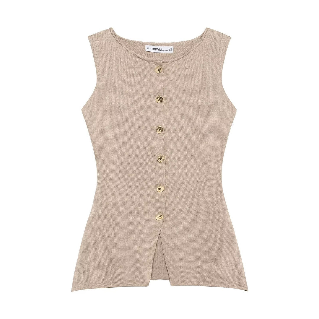 Levoire | Mode Bouton Métallique Débardeur Haut Khaki