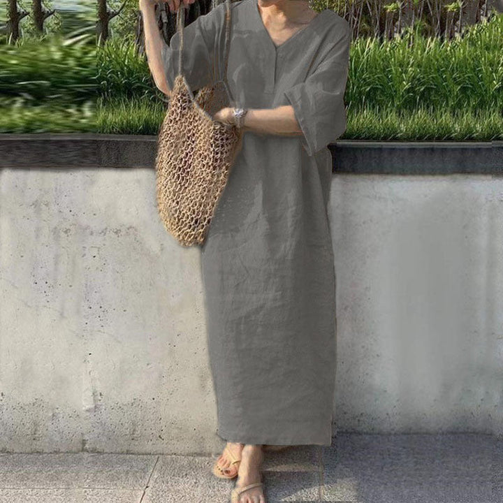 Levoire | Robe en lin en coton à encolure en V Gris