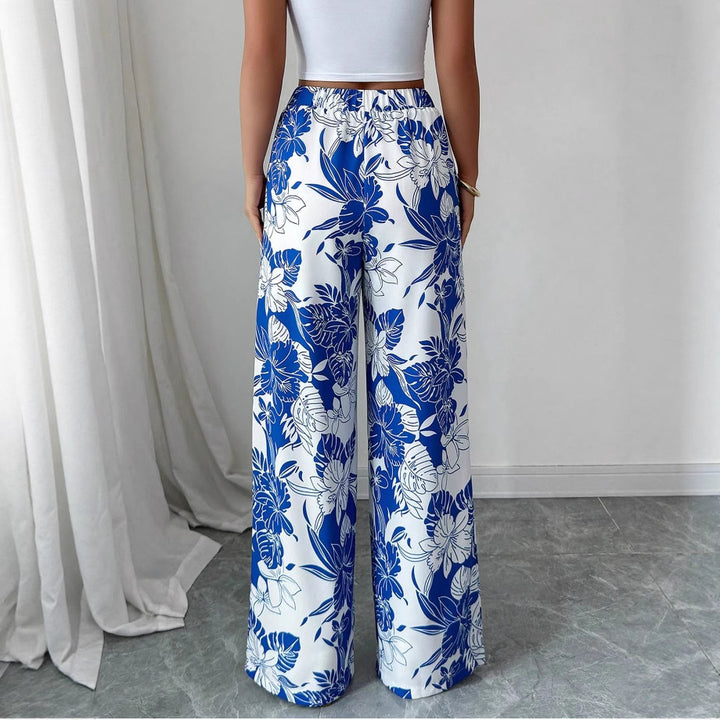 Pantalons palazzo taille haute pour femmes avec motif floral et poches latérales Levoire