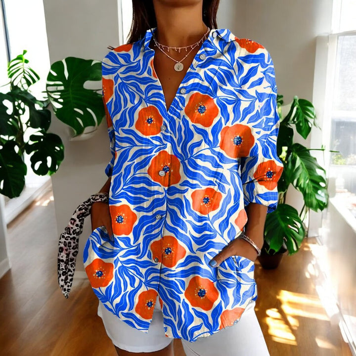 Levoire | Blouse Vive Avec Des Boutons Floraux Pour Femmes Bleu