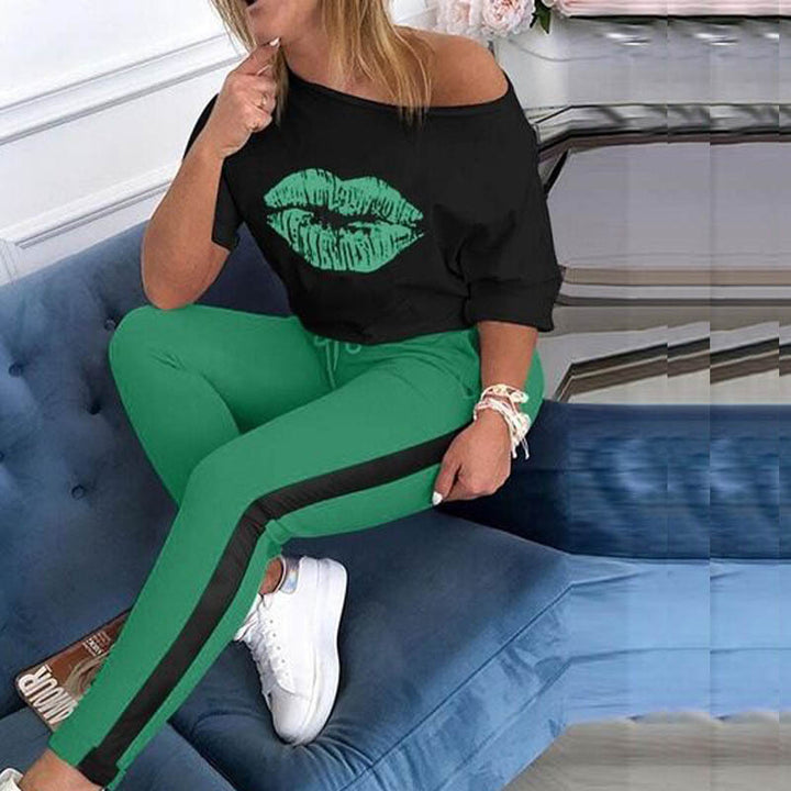 Sweatshirt à motif lèvres pour femmes et leggings sportifs Levoire