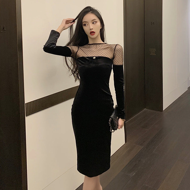 Levoire | Robe en velours Samettimekko Menace de réseau robe en velours Noir