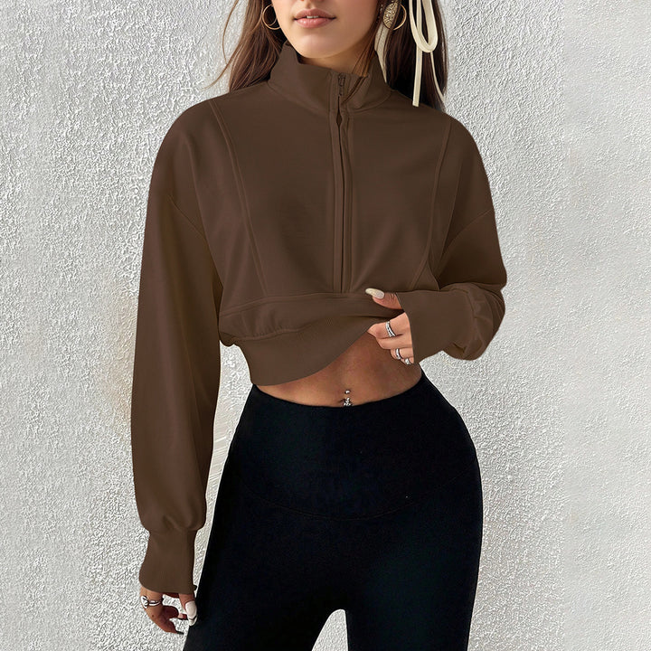 Sweat à col haut zippé pour femmes, cropped et en matériau doux Levoire