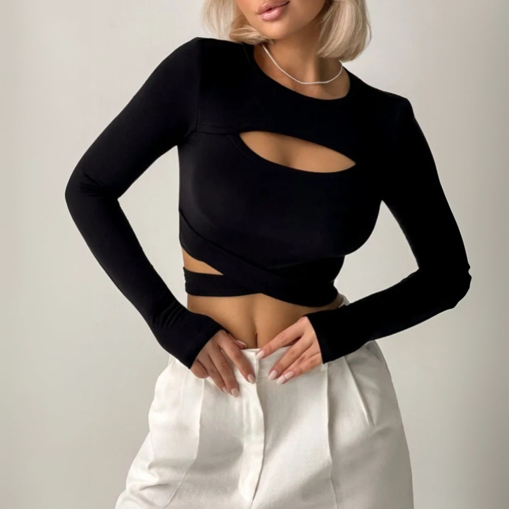 Chemise longue à manches longues pour femmes avec un design innovant à découpes et une taille élastique Levoire
