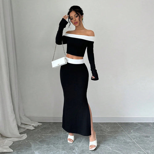 Ensemble de crop top et jupe maxi pour femmes avec design hors-épaule Levoire