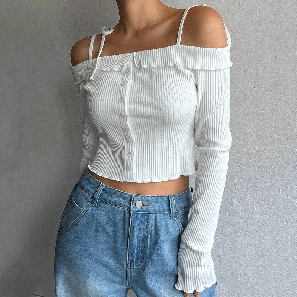 Haut court pour femmes avec design à épaules dénudées et détails volantés Levoire