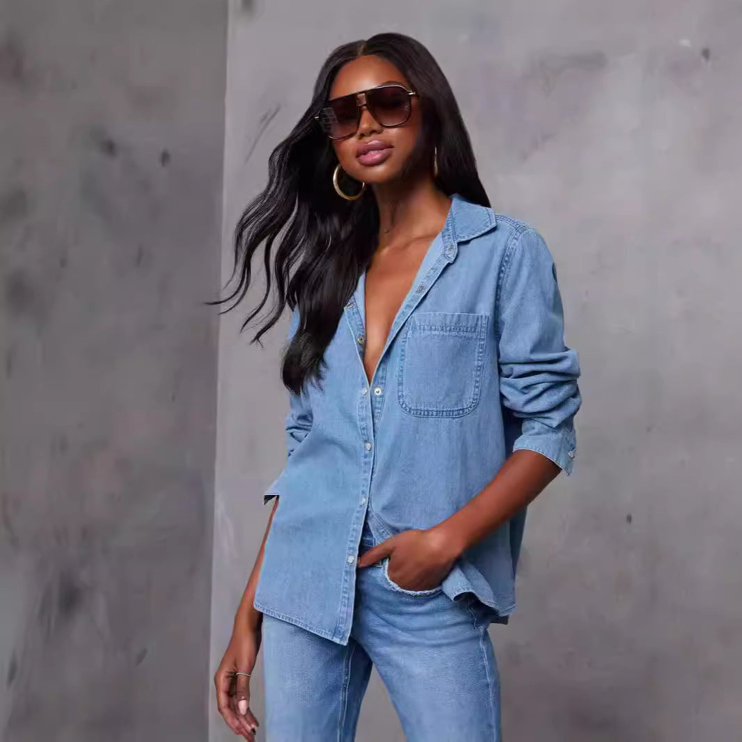 Chemise en denim pour femmes avec poche poitrine pratique et accents à la mode Levoire