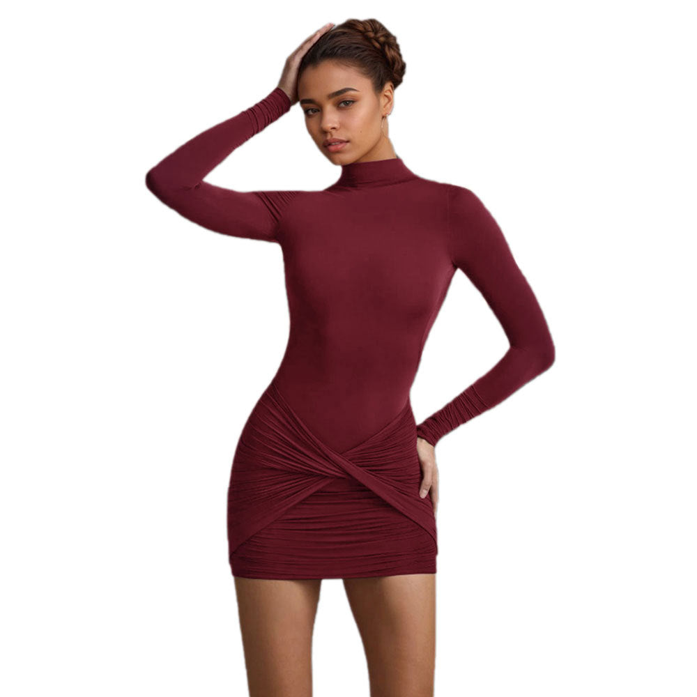 Robe mini moulante pour femme avec col haut et drapés Levoire