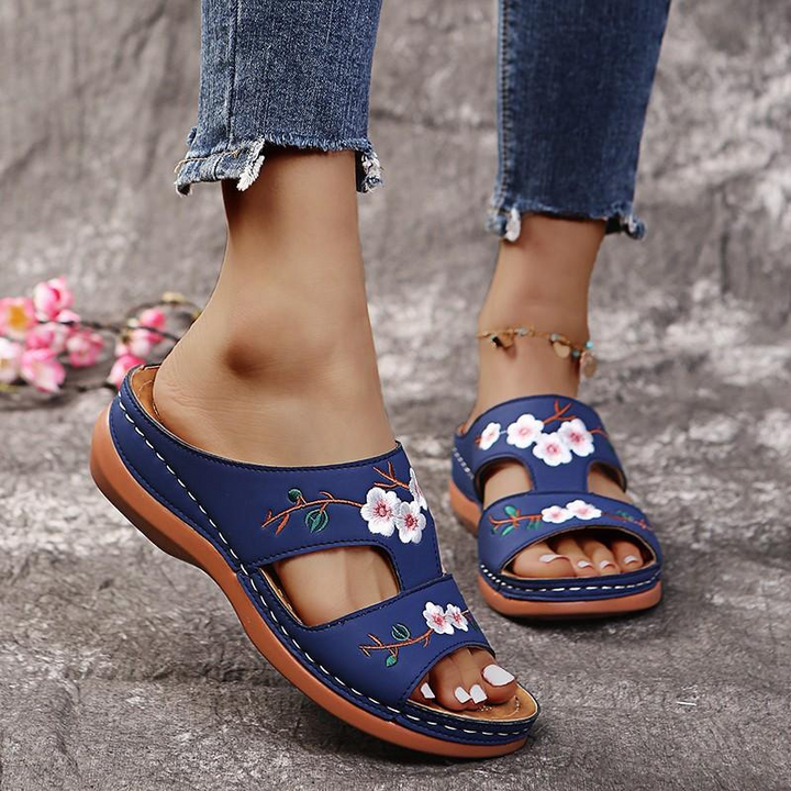 Levoire | Sandales Orthopédiques Pour Femmes Avec Motif Floral Bleu