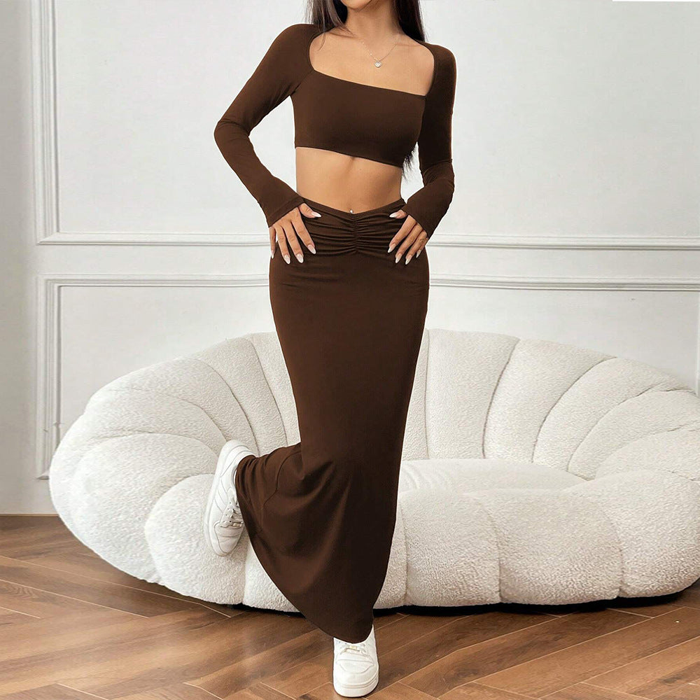 Ensemble de top crop et de jupe maxi à volants pour femmes Levoire