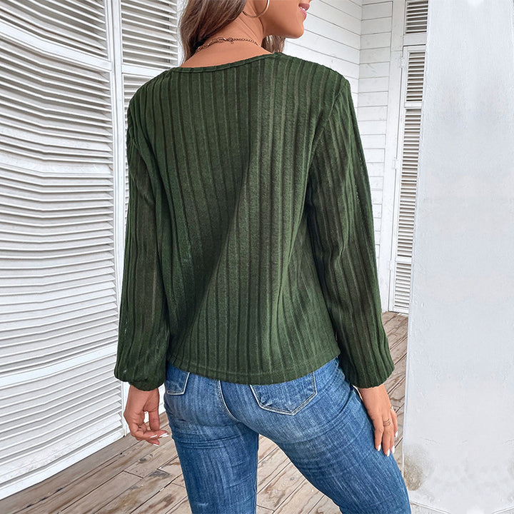 Chemise à manches longues à la mode pour femmes avec décolleté en V et boutons décoratifs Levoire