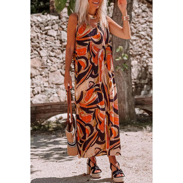 Levoire | Robe loose sans manches imprimée relaxante pour femmes Orange