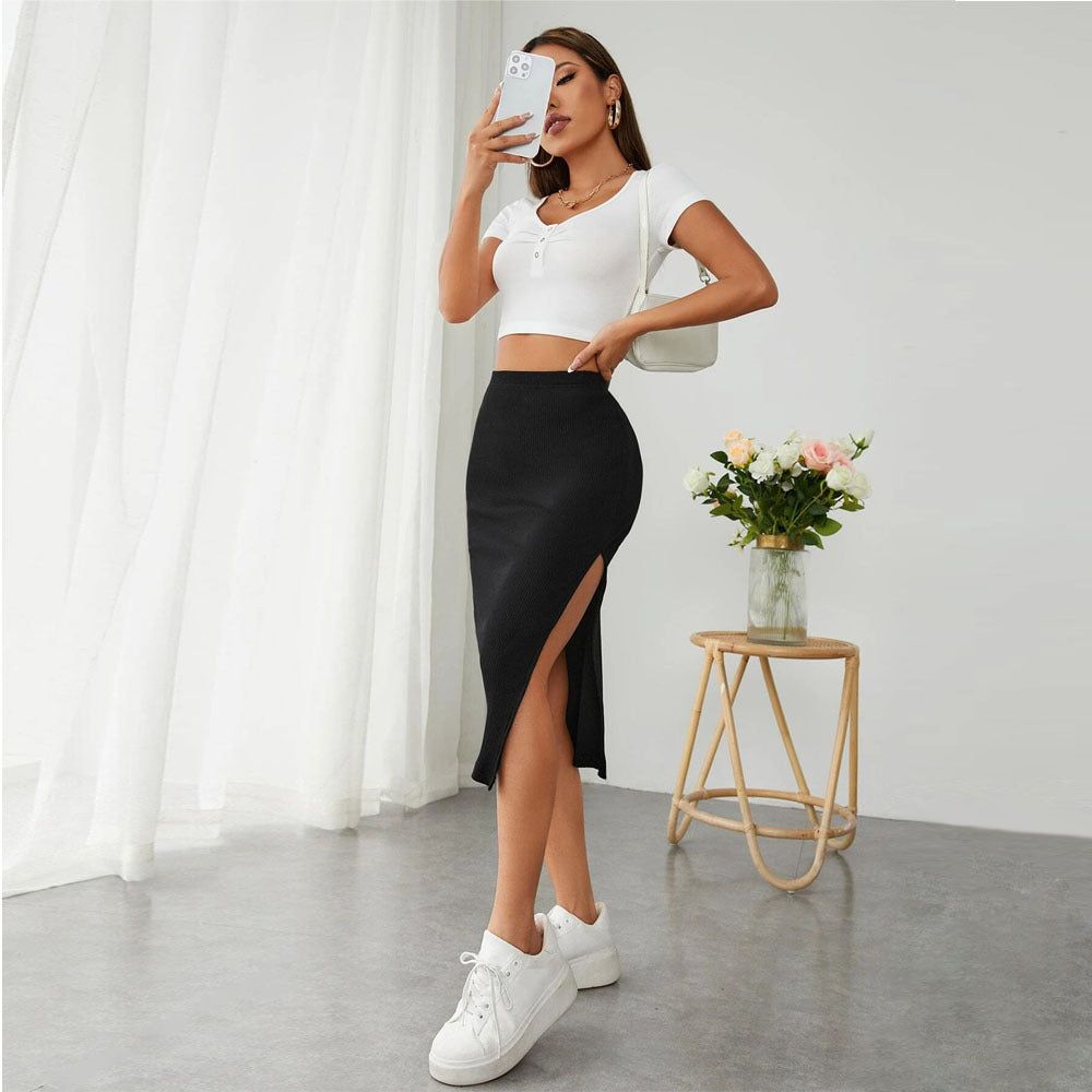 Jupe midi femme avec une coupe ajustée et une fente latérale Levoire