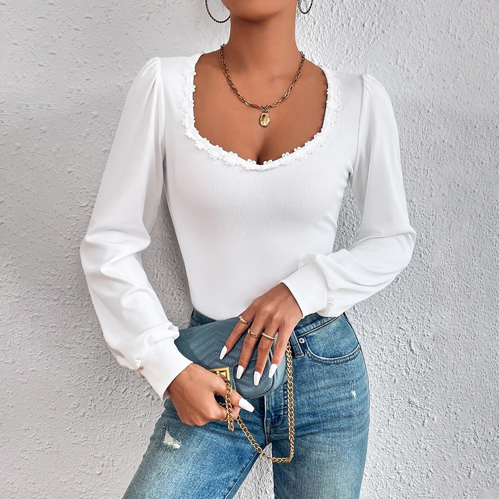 Chemise à manches longues pour femme avec décoration en volants élégante et coupe ajustée Levoire
